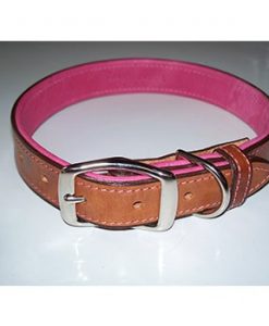 Bridle Tanned Bison & Elk Collar-Walnut/Pink